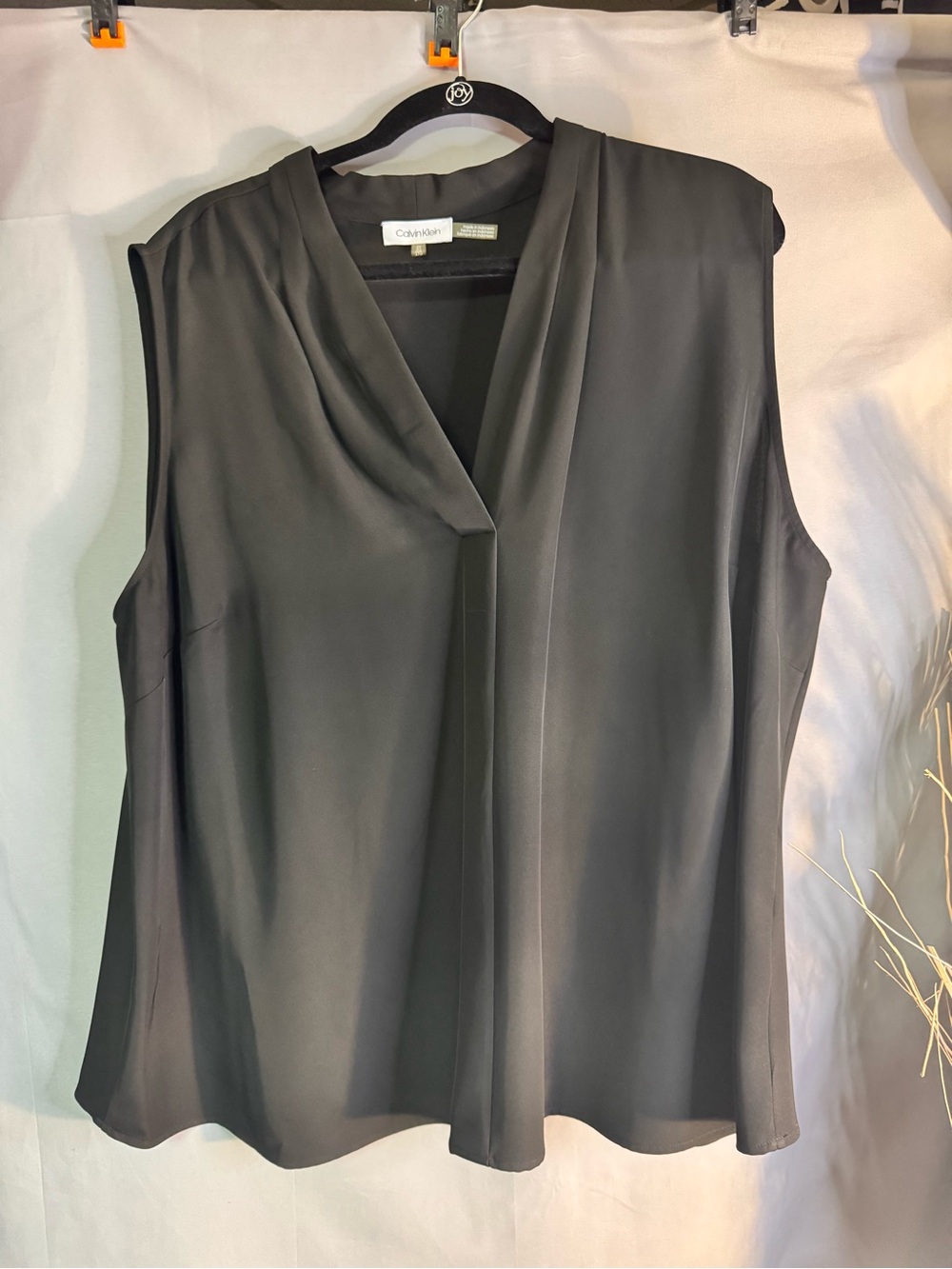 Calvin Klein Black Sleeveless V-Neck Draped Blouse
